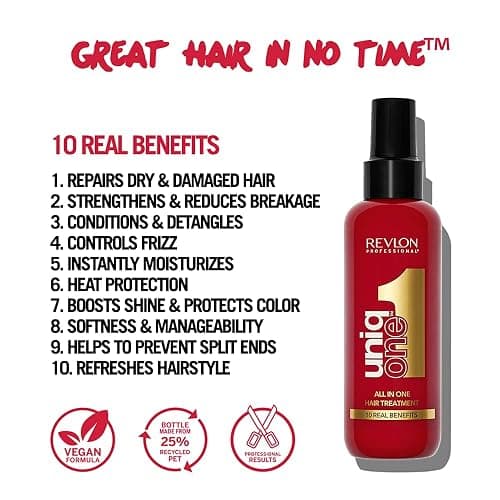 REVLON PROFESSIONAL UniqOne Hair Treatment | All-in-One Heat Moisturizing Leave-In with 10 Benefits, Repair for Damaged Hair, Frizz Control, for Women & All Hair Types thumbnail 2