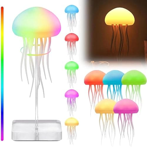 LED Jellyfish Lamp RGB Gradient Jelly Fish Light with Dancing Legs and Touch Sensor Rechargeable Cute Desk Lamp for Bedrooms, Living Room (Hanging + Base) - Image 1