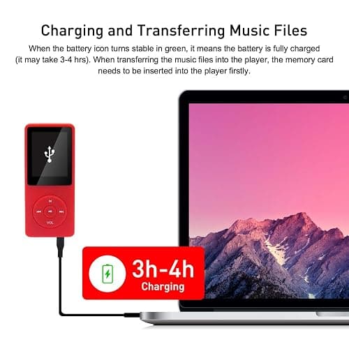 MP3 Player 32GB with Speaker Earphones Portable Music Player for Kids Support FM Radio Voice Recorder E-Book Support up to 128GB Red thumbnail 7