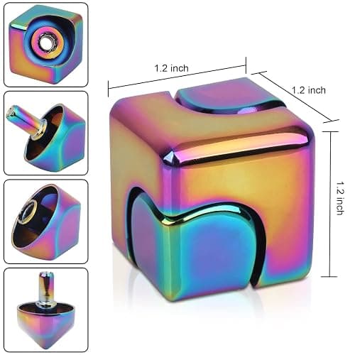 QLKUNLA Fidget Cube Spinner Anti-Anxiety Focusing Fidget Toys EDC Fidgets Spinner 4-in-1 Toy Metallic Focus Toy Cube Finger Top Desktop ADHD Stress Relieve Toys for Kids and Adults (Rainblow) thumbnail 2