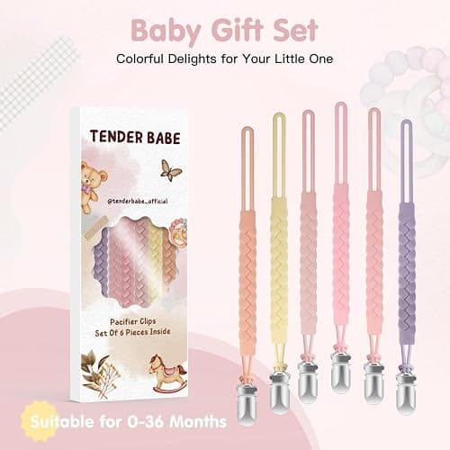 TenderBabe Silicone Pacifier Clip for Baby Girls and Boys, Pack of 6 Soft Flexible Paci Binky Clips with One-Piece Braided-Style Design,BPA-Free Baby Essentials thumbnail 7