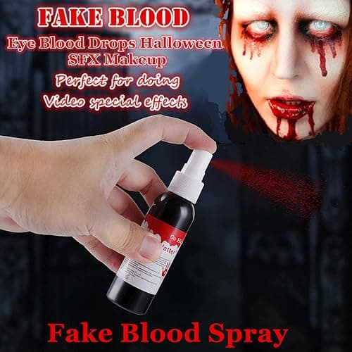 Go Ho Blood Splatter Fake Blood Washable(2.1 oz),Halloween Fake Blood Spray Eye Blood Drops Body Paint,Fake Blood for Clothes and Zombie Monster Vampire Clown Costume Cosplay Makeup,1PC thumbnail 2