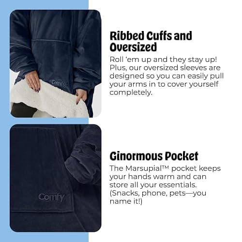 THE COMFY Original | Sherpa Lined Microfiber Fleece Wearable Blanket, Oversized Design with Hood and Pocket from Shark Tank thumbnail 5