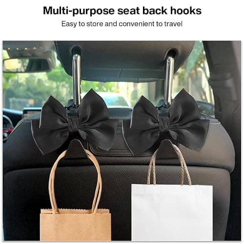 Bhytooo 2-Pack Car Seat Headrest Hooks, Handbag Hangers, Black silk | Storage organizer for handbags, clothes, coats and grocery bags; practical interior accessory for most cars and SUVs thumbnail 5