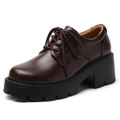 Oxford Shoes for Women Womens Platform Oxford Shoes Chunky Oxfords Heel | Comfortable Classic Lace Up Leather Lightweight Work Dress Business Casual Uniform Interview Walking Women's Slip-Ons - Image 1
