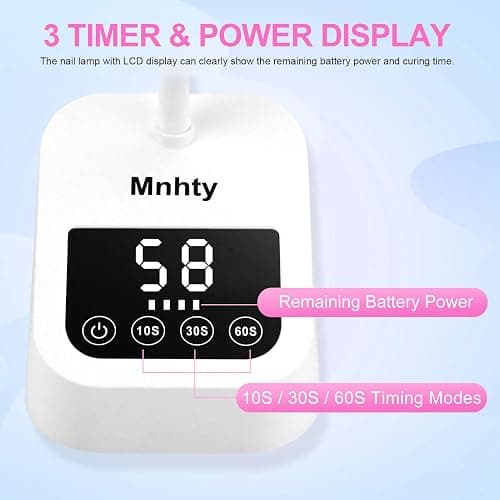 Mnhty U V LED Nail Lamp, Goose Neck Flash Cure Lamp 27W Rechargeable Mini U V Light for Gel Nails, Cordless Flash Cure Light with 3 Timers&Sensor, Fast Curing Gooseneck Lamps for Gel X, Snow White thumbnail 7