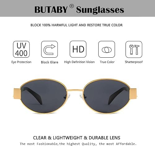 BUTABY Retro Oval Sunglasses for Women Men Designer Trendy Sun Glasses Classic Shades UV400 Protection thumbnail 6