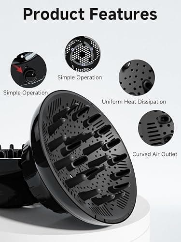 meborll Hair Diffuser, Diffuser Attachment for Hair Dryer, Hair Diffuser for Curly Hair, Universal Diffuser for 1.5-2.4" Hair Blow Dryer Long Thick Curly Wavy Hair, Hair Attchment for Women, Black thumbnail 4