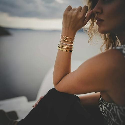 FAFUGA 18 K Gold Plated Love Bangle Bracelet Stack Cuff Jewelry for Women Jewelry Set for Women Gift with Box thumbnail 3
