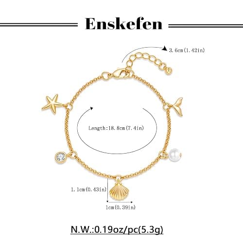 ENSKEFEN Gold Charm Bracelet for Women Boho Adjustable Shell Starfish Bracelet Summer Beach Ocean Statement Bracelets thumbnail 7