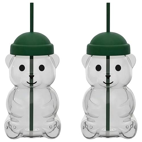 Carorioxy Glass Bear Cup With Straw Lid Teddy Hat Coffee Mug Cups And Jar Glasses Drinking Shaped Straws Honey Tumbler Iced Clear Drink Sippy Bearcup Bottle Water Cute Jars Green Vasos Lids (1) thumbnail 8
