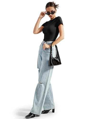 SUUKSESS Women Double Lined Fitted Basic Tee Crew Neck Short Sleeve Y2K Crop Top thumbnail 4