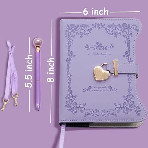 Hoci Poci Diary with Lock and Keys for Girls Gift Ideas, 360 Pages Journal | Elegant Gift Box for Teen Girls, B6 Gold Edged Pages Refillable Notebook with Pen and Bookmark for Writing, Garden Purple thumbnail 3