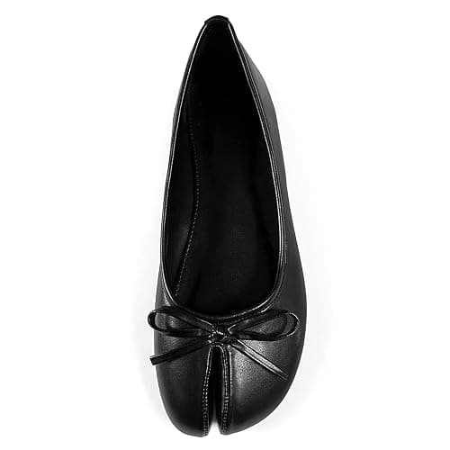 VERISSON Women's Tabi Shoes Flats Split Toe Janpanese Ballet Flats Cute Black Bowknot Ballerina Shoes - Image 1