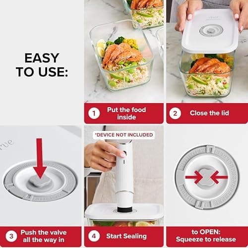 Chef Preserve Glass Vacuum Seal Containers for Food Storage, Made For Compact Vacuum Sealer, 3pcs set [1x Small, 1x Medium, 1x Large] Works With Handheld Vacuum Sealer Machine thumbnail 5