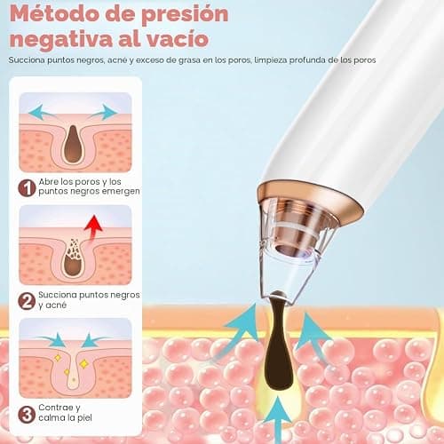 BUTBU Succionador de Puntos Negros, Limpiador de Poros Electrico Con 6 Cabezales y 3 Modos, 16 Piezas Limpiador de Poros Kit, para Eliminars Puntos Negros,Comedones y El Acné Graso thumbnail 5