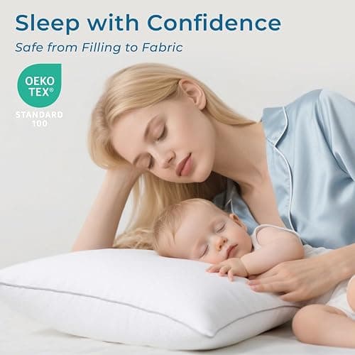 Sasttie Pillows Queen Size Set of 2, Bed Pillows for Side, Back, and Stomach Sleepers - Oeko-Tex Certified Down Alternative Plump Filling - Hotel Quality and Machine Washable, 2 Pack thumbnail 3