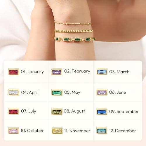 GexTyde Gold Birthstone Bracelet for Women, 18K Gold Plated Layered Jewelry Bracelet Set, Womens Dainty Stackable Bracelets Link Paperclip Chain Valentines Day Gift for Wife Her thumbnail 6