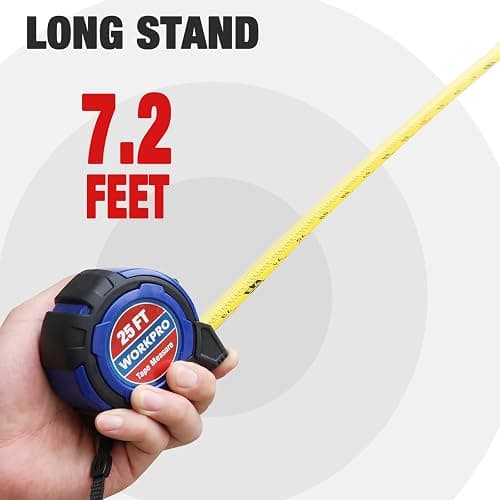 WORKPRO 25FT Tape Measure, 1/8 Fractions Easy Read Measuring Tape, Retractable Nylon Coating Measurement Tape Accuracy 1/32, Magnetic Hook, Belt Clip, Rubber Protective Casing thumbnail 3