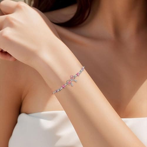 GWAWG Schleife Zirkon Armband, Verstellbares Freundschaftsarmband mit Weiß- und Rosazirkonia, Elegantes Schmuck Armband für Damen, Trendiges Bow Bracelet als Geschenk für Freundin, Schwester, Frau thumbnail 7