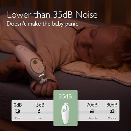 Momcozy Baby Nail File Electric, Gentle Baby Nail Trimmer Electric, Baby Nail Clipper with Night Light, 7 Grinding Head Replacement Pads, Green thumbnail 3