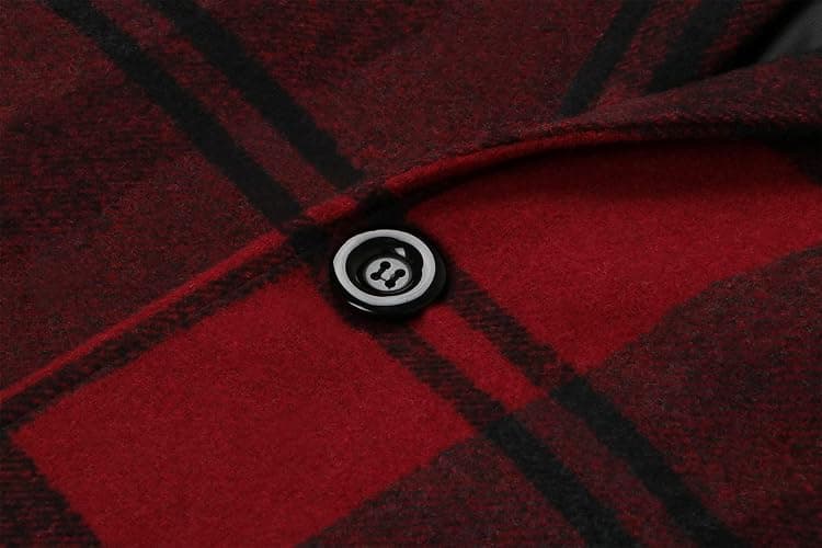 chouyatou Men's Casual Notched Collar Plaid Single Breasted Wool Blend Formal Trench Top Coat thumbnail 6