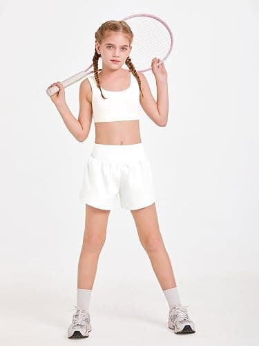 Haloumoning Girls Athletic Shorts Kids Qucik Dry High Waisted 2 in 1 Running Biker Shorts with Pockets 5-14 Years thumbnail 5