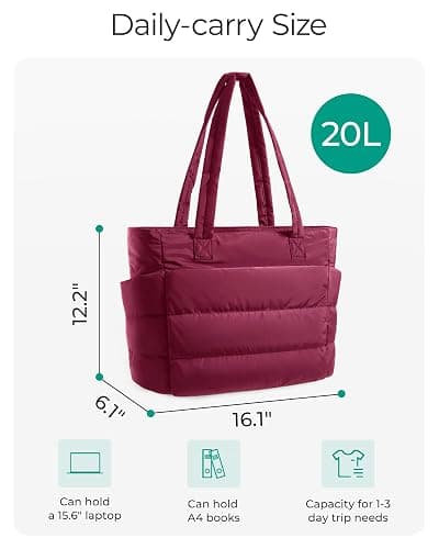 BAGSMART Tote Bag for Women, Lightweight Puffy Tote Bag with Compartments Shoulder Bag Handbag for Travel, Work, Gym thumbnail 2