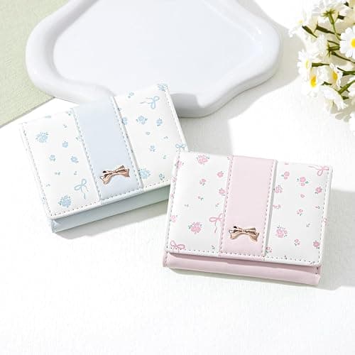 Modacarry Small Wallet Floral Coquette Bow Wallet Cute Wallet ID 7 Credit Card Slots for Women Girls (PINK) thumbnail 2