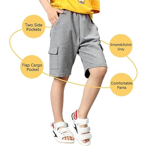Kids4ever Kids Boy Jersey Shorts Summer Lightweight Casual Sweat Shorts with Side Pockets Adjustable Waistband for 5-12 Years thumbnail 2