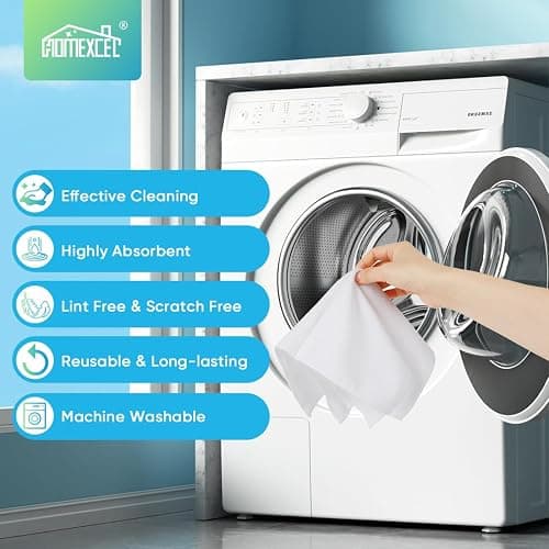 HOMEXCEL White Microfiber Cleaning Cloth, 12 Pack Premium Microfiber Towels for Cars, Lint Free, Scratch-Free, Highly Absorbent, Reusable Cleaning Rags for Car, Household, Kitchen, 11.5"X11.5" - White - 12 thumbnail 6