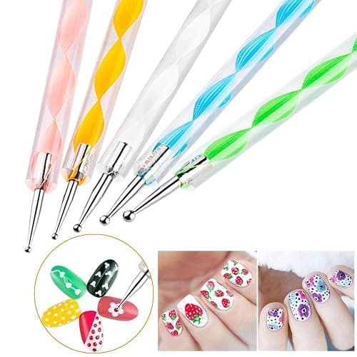 FULINJOY 21Pcs Nail Art Design Tool Kits - 1 Resin Nail Art Palette, 5 Nail Art Dotting Pens, 15 Nail Art Brushes, Nail Polish Mixing Palette Double-Ended Dotting Pen Nail Liner Nail Drawing Brushes thumbnail 6