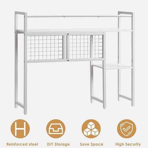 Grecodown 4-Tier Desk Hutch Shelf with Grid Panel, 36” Desktop Bookshelf for Monitor, Office & Home (White, 36") thumbnail 7