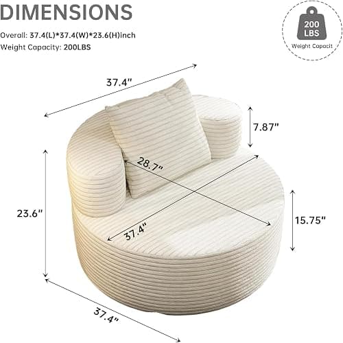 B.Sauraseng 37.4" Oversized Boneless Chair Round, Chaise Lounge Boneless Accent Chair Indoor, Upholstered Corduroy Deep Seat Sofa Chair, No Assembly Required, for Living Room Bedroom Apartment thumbnail 2