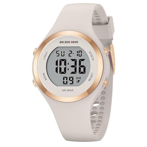 GOLDEN HOUR Digital Ladies Watches 5ATM Waterproof Sport Womens Watch with Luminous/Date/Week/Month Chronograph, Silicone Strap Swimming Watch for Women - Image 1