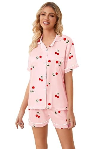 Umeyda Women & Girls Pajamas Set, Soft Satin Lightweight Silk Button-Down Top with Shorts 2 Piece PJS for Mom Boys Kids Gifts thumbnail 4