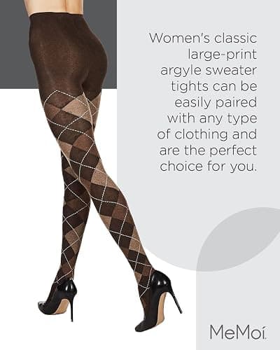 MeMoi Classic Argyle Cotton Tights for Women, Cozy and Stlylish Patterned Sweater Tights - Sizes Small to 6x thumbnail 6