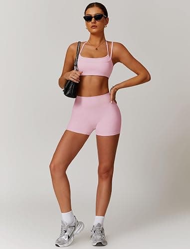 QBGJTD Two Piece Workout Sets For Women Sports Bra Matching High Waist Scrunch Butt Shorts Gym Yoga Athletic Clothes thumbnail 4