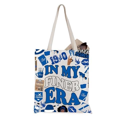 WCGXKO Sorority Gift In My Finer Era Royal Blue & White Finer Sisterhood Sorority Life Canvas Tote Bag - Image 1