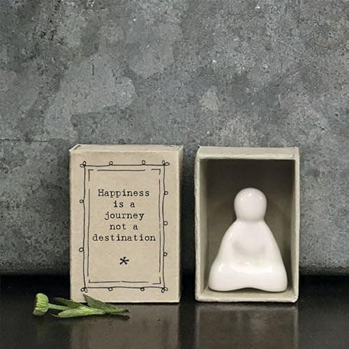 East of India Porcelain Matchbox Buddha Sentimental Happiness Ornament Gift | Happiness Is A Journey Not A Destination, White - Image 1