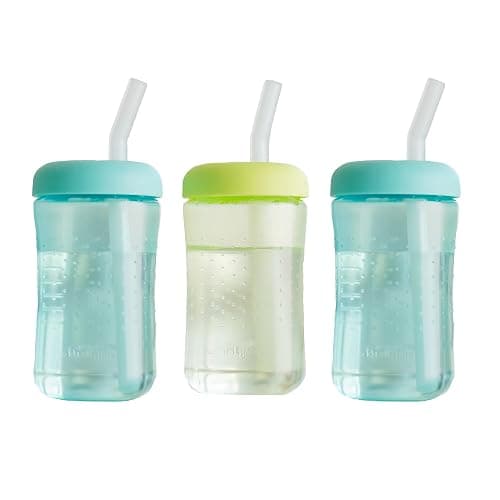 The First Years Squeeze & Sip Toddler Straw Cups - Squeezable Transition Sippy Cup with Silicone Straw - Toddler Feeding Supplies - 7 Oz - 3 Count - Ages 6 Months and Up - Image 1