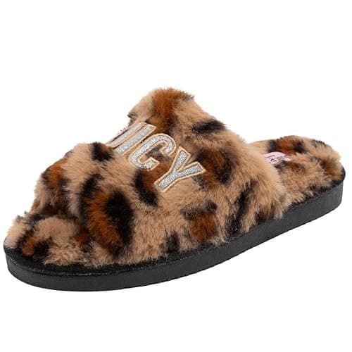 Juicy Couture Women's Faux Fur Slide Sandal Slippers, Open Toe, Comfortable Indoor Outdoor House Shoes - Image 1
