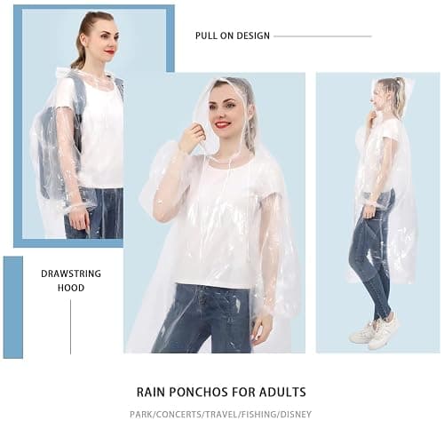 SWOGAA Disposable Rain Ponchos 6/10 Pack for Adults Extra Thick Long Sleeve | Clear Extra Thick PE Material, Long Sleeves with Elastic Cuffs for Travel, Camping, Festivals thumbnail 8