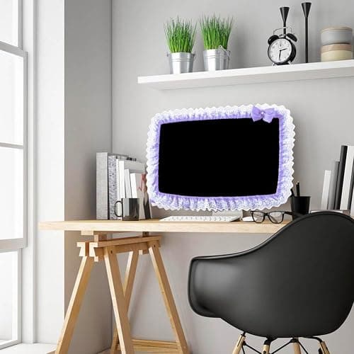 ZUYYON 2 Pcs 23''-26'' Lovely Computer Monitor Cover with Bow-Knot Cute Elastic Monitor Dust Cover Protector Monitor Accessories Laptop TV LCD Screen Monitor Decor(Purple) thumbnail 5