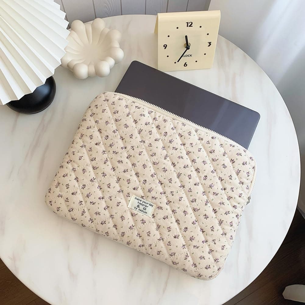 Puffy Laptop Sleeve Cute Computer Bag Case, 13 Inch Flower Quilted Laptop Carrying Cases, Floral Pattern Protective Cover Acc thumbnail 5