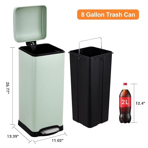 CuisinAid 8 Gallon/30Liter Trash Can, Kitchen Garbage Cans, with Soft-Close Lid, Fingerprint Resistant, Removable Inner Bucket, Foot Pedal, for Home Office Bathroom, Green thumbnail 2