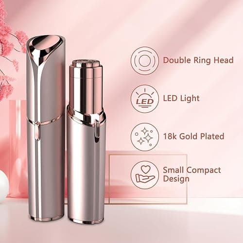 Rechargeable Facial Hair Removal for Women - as Seen on TV Painless Face Shaver - Electric Hair Remover for Face Lips Peach Fuzz with Light (Rose Gold) thumbnail 2