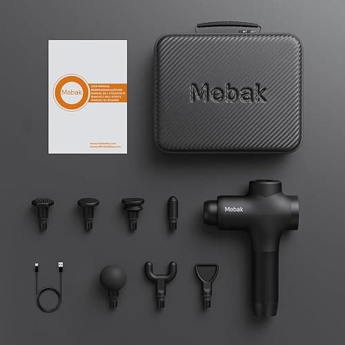 Mebak 3 Massage Gun, Massage Gun Deep Tissue for Athletes, Professional Muscle Percussion Massager, Massager for Shoulder Leg Back Body Pain Relief, Quiet Portable Sport Tool, Gifts for Him thumbnail 9