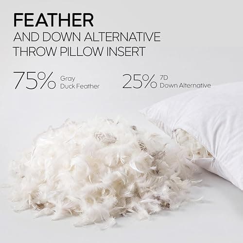 Swandream Feather Throw Pillow Inserts Set of 4, Fuller Fit Square 22 x 22 Inches Decorative Pillow Inserts, Feather Blend Throw Pillows for Bed, Couch and Sofa thumbnail 6