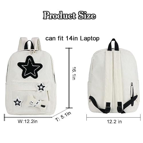 Backpack Trendy Y2K Stars Cute Aesthetic Backpack College Laptop Backpack Casual Travel Daypack for Teens (White) thumbnail 6